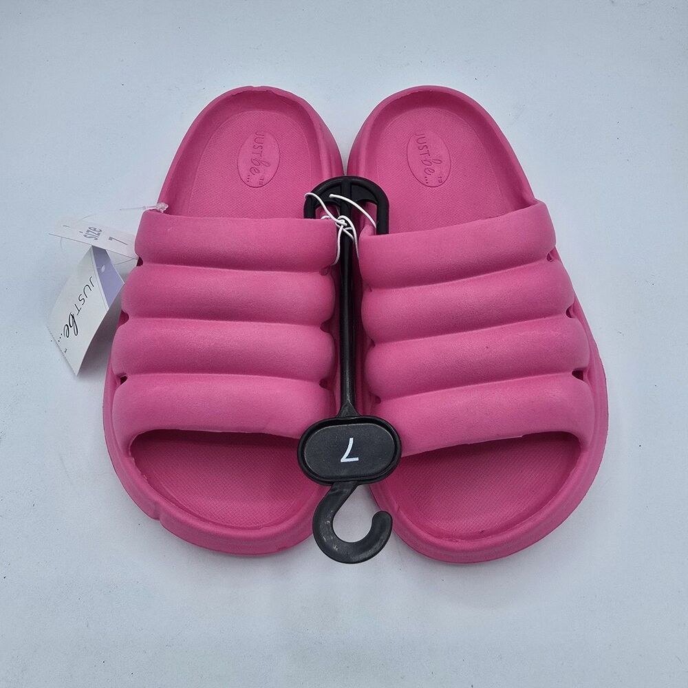 New With Tags Women's US 7 Just Be Neon Pink Lightweight SlipOn Slides Sandal